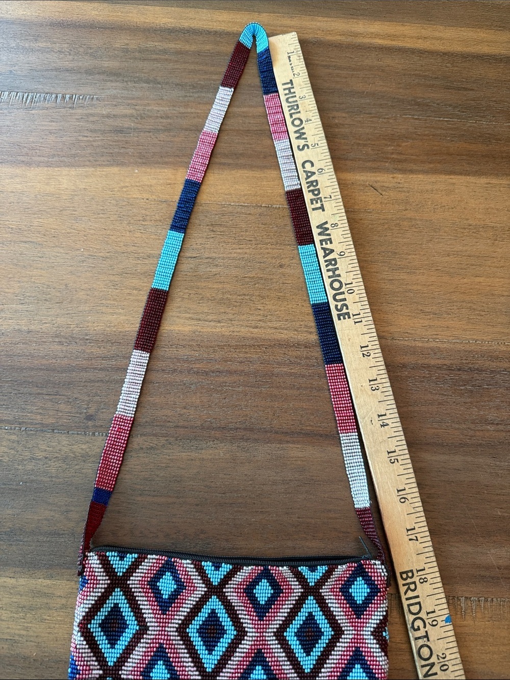 NWOT-Handcrafted Beaded Crossbody Bag - Pink & Turquoise Diamond Pattern - Picture 9 of 9